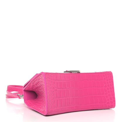 Balenciaga Shiny Calfskin Crocodile Embossed Small Hourglass Top Handle Bag Fuchsia 3 of 4