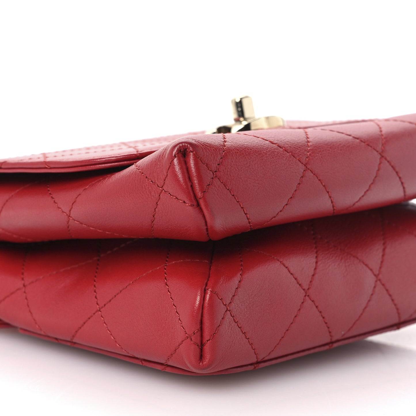 Calfskin Quilted Small Double Pocket Top Handle Flap Red