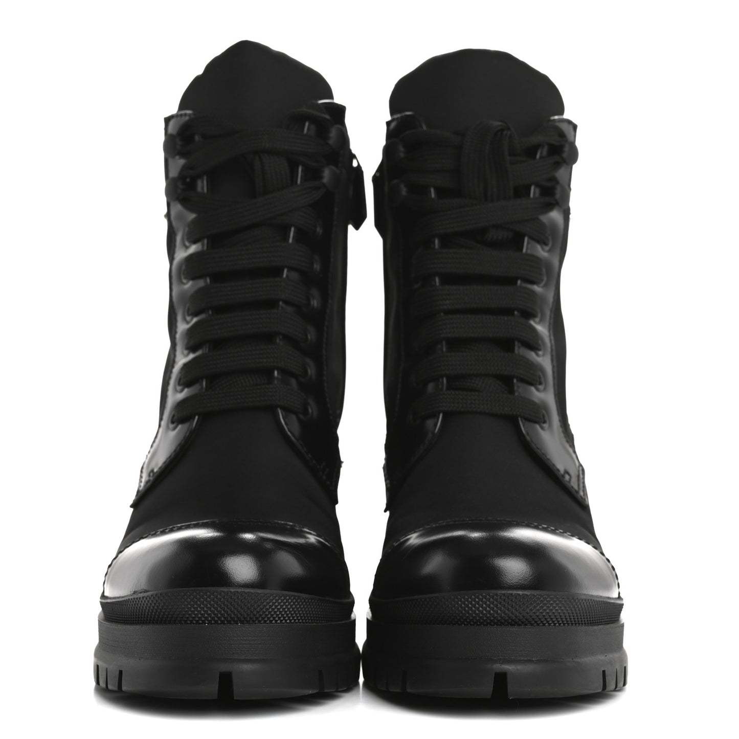Spazzolato Re-Nylon Metal Triangle Logo Lace Up 55mm Ankle Boots 37.5 Black