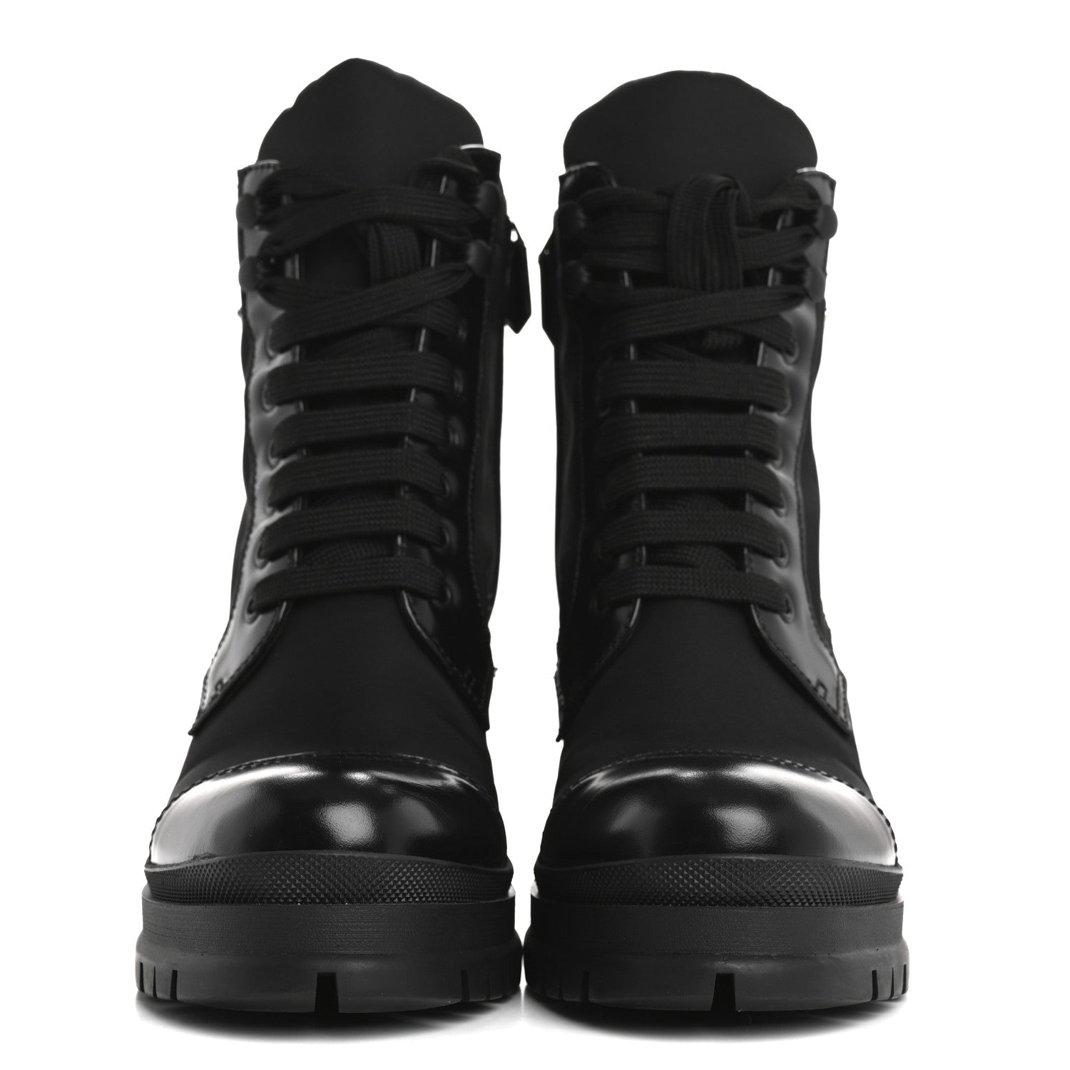 Prada Spazzolato Re-Nylon Metal Triangle Logo Lace Up 55mm Ankle Boots 37.5 Black 3 of 16