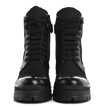 Prada Spazzolato Re-Nylon Metal Triangle Logo Lace Up 55mm Ankle Boots 37.5 Black 3 of 16