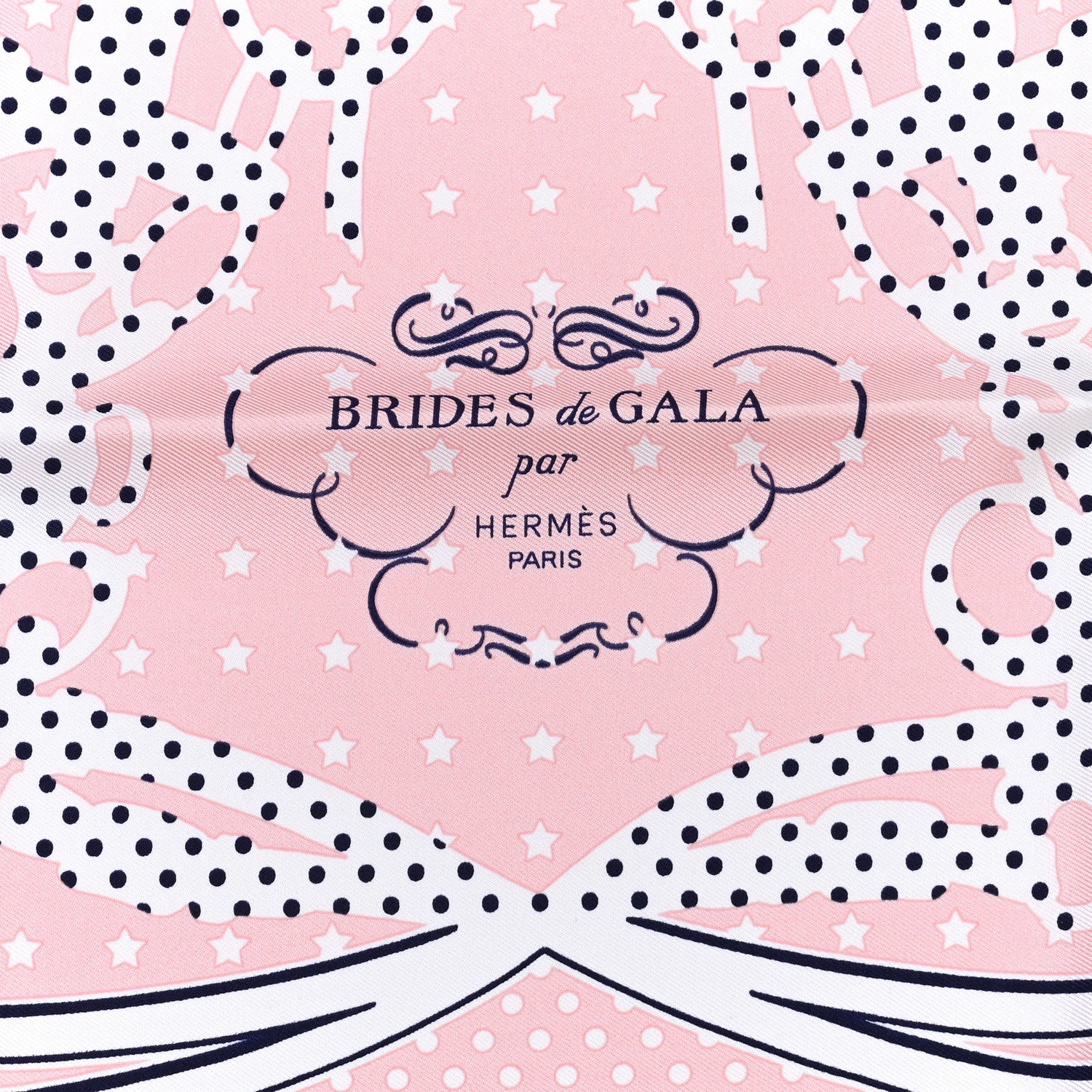 Hermes Silk Brides De Gala A Pois Bandana Pocket Square Rose Pale Black White 2 of 5