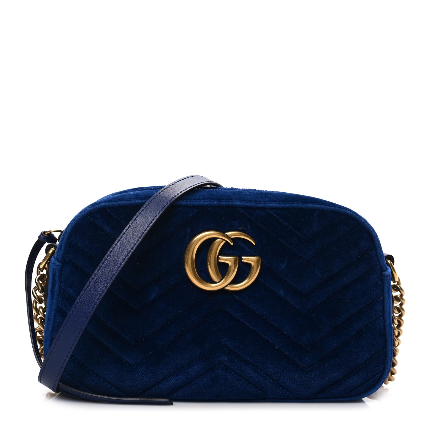 Velvet Matelasse Small GG Marmont Chain Shoulder Bag Cobalt