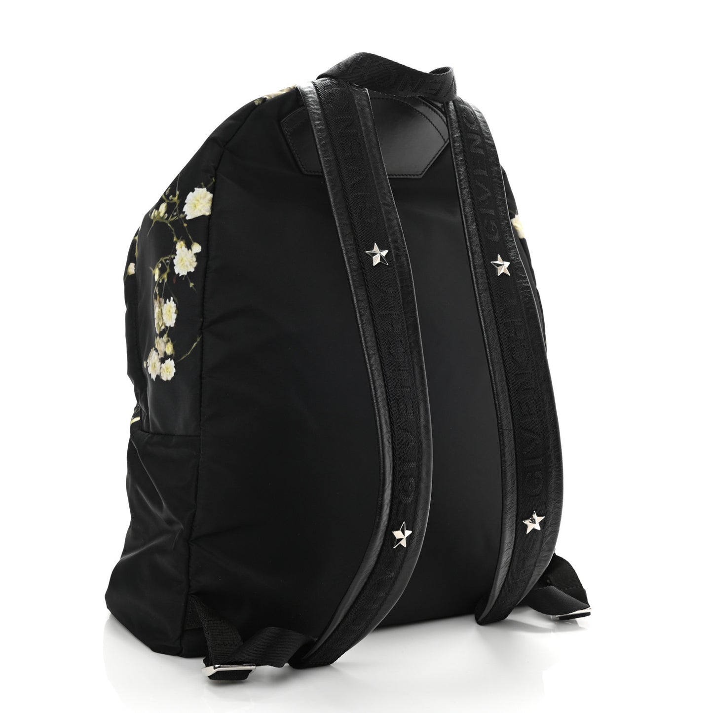 Nylon Calfskin Baby's Breath Print Backpack Black