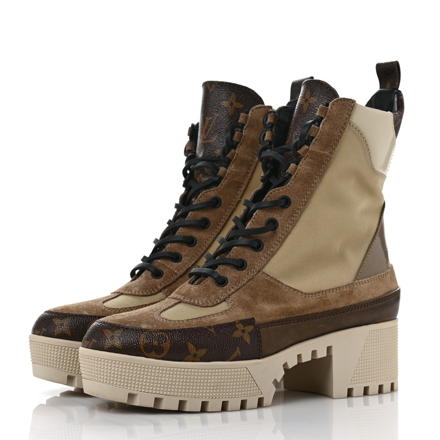 Suede Calfskin Monogram Laureate Platform Desert Boots 39 Beige