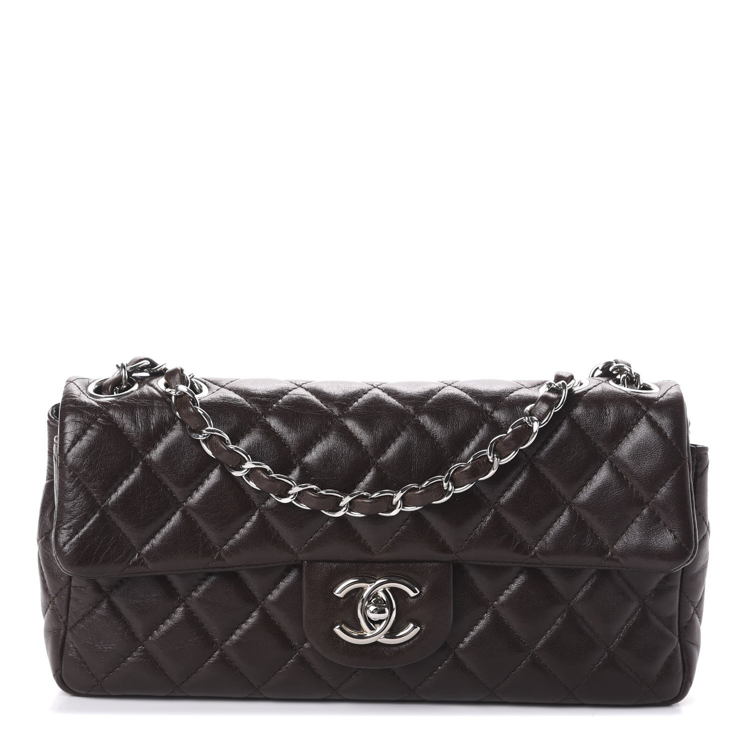 Chanel Lambskin Quilted East West Flap Brown 1 of 10