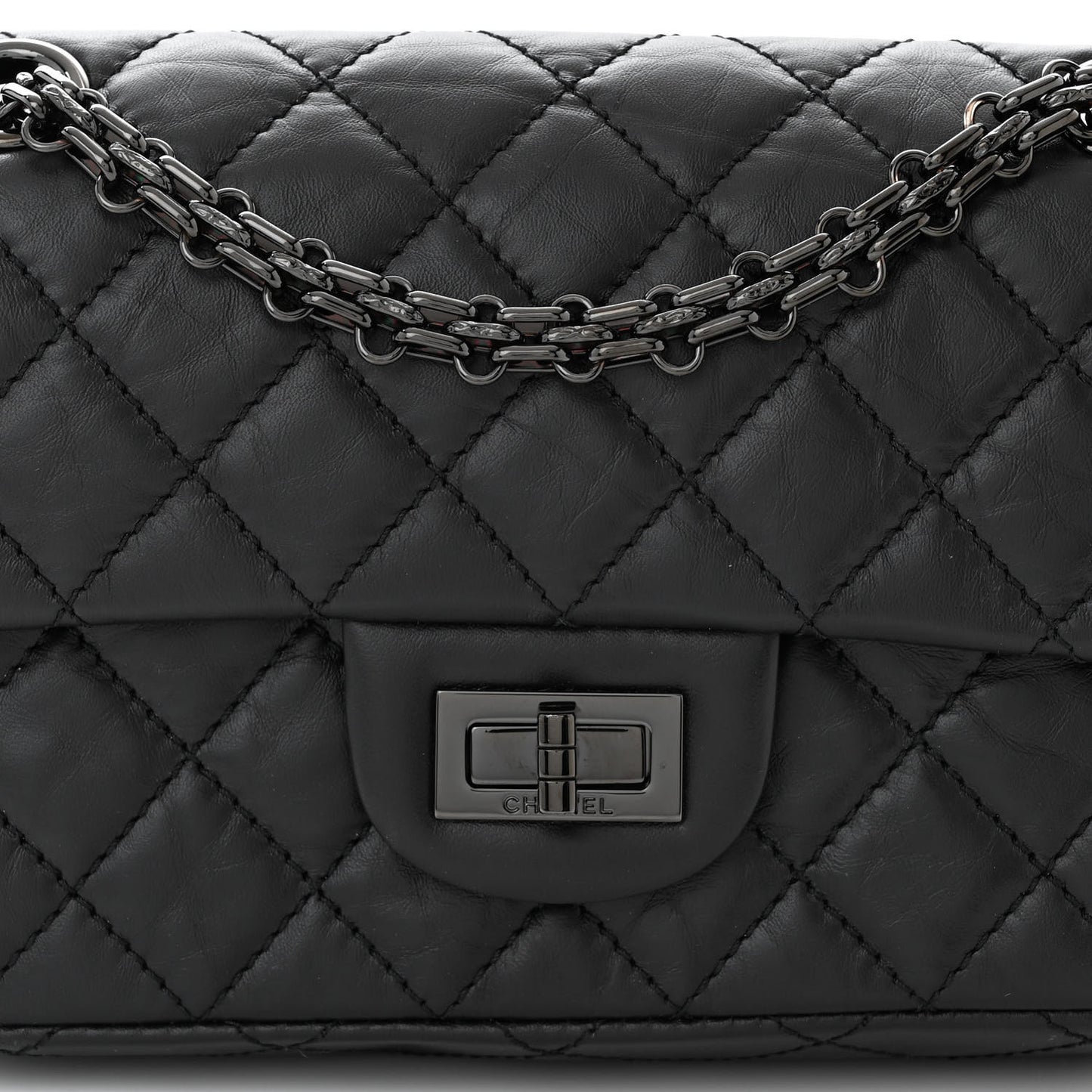 Aged Calfskin Quilted 2.55 Reissue Mini Flap So Black