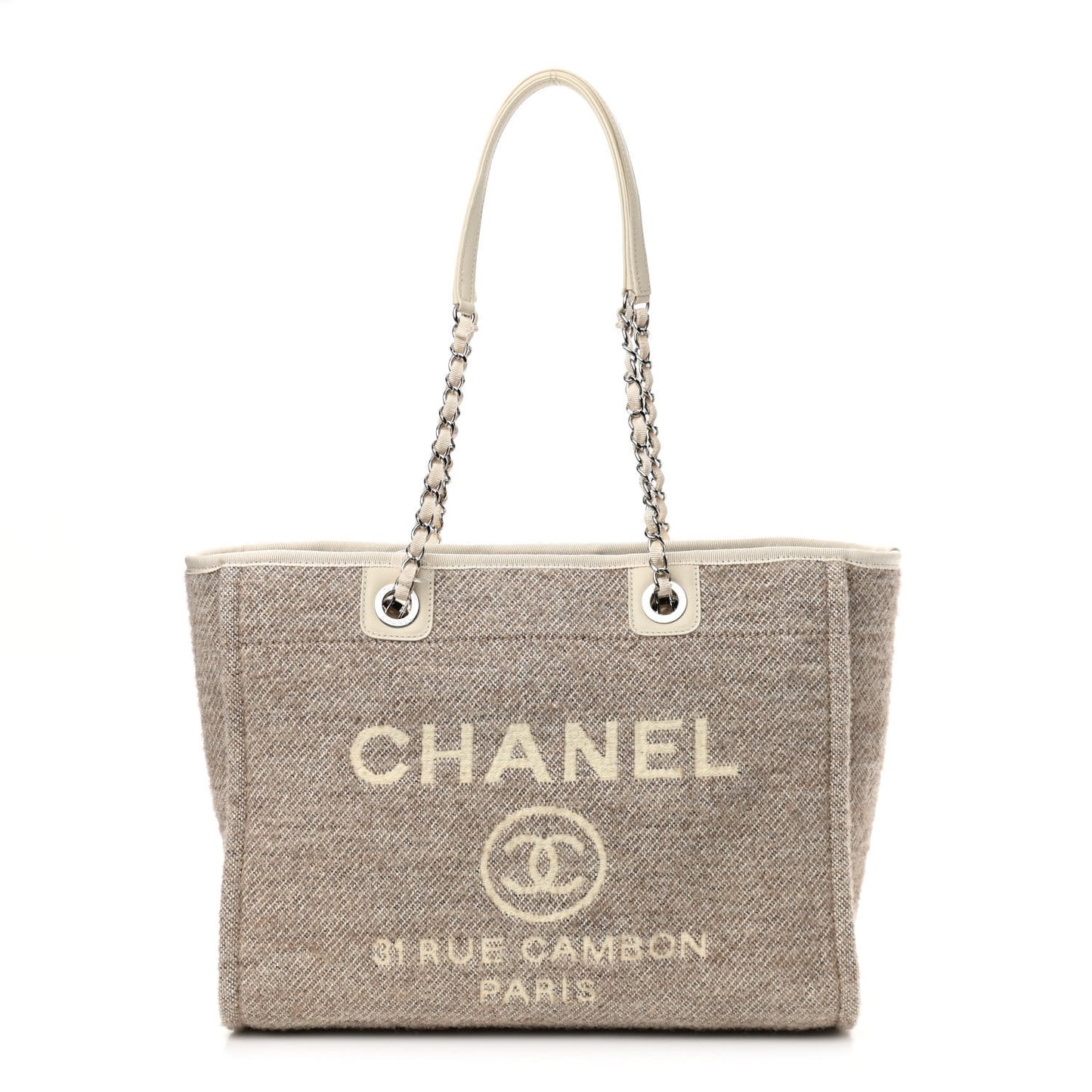 Mixed Fibers Calfskin Small Deauville Tote Light Grey