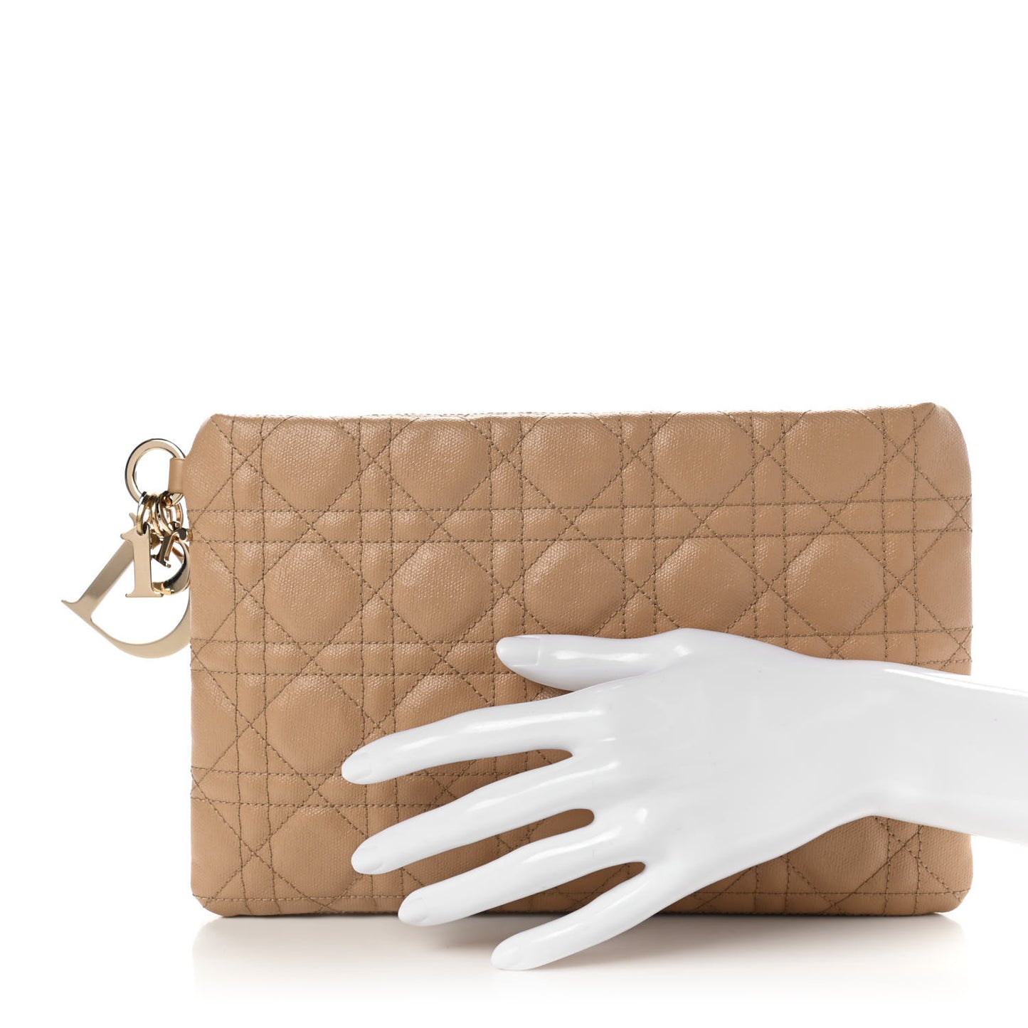 Coated Canvas Cannage Panarea Pouch Beige