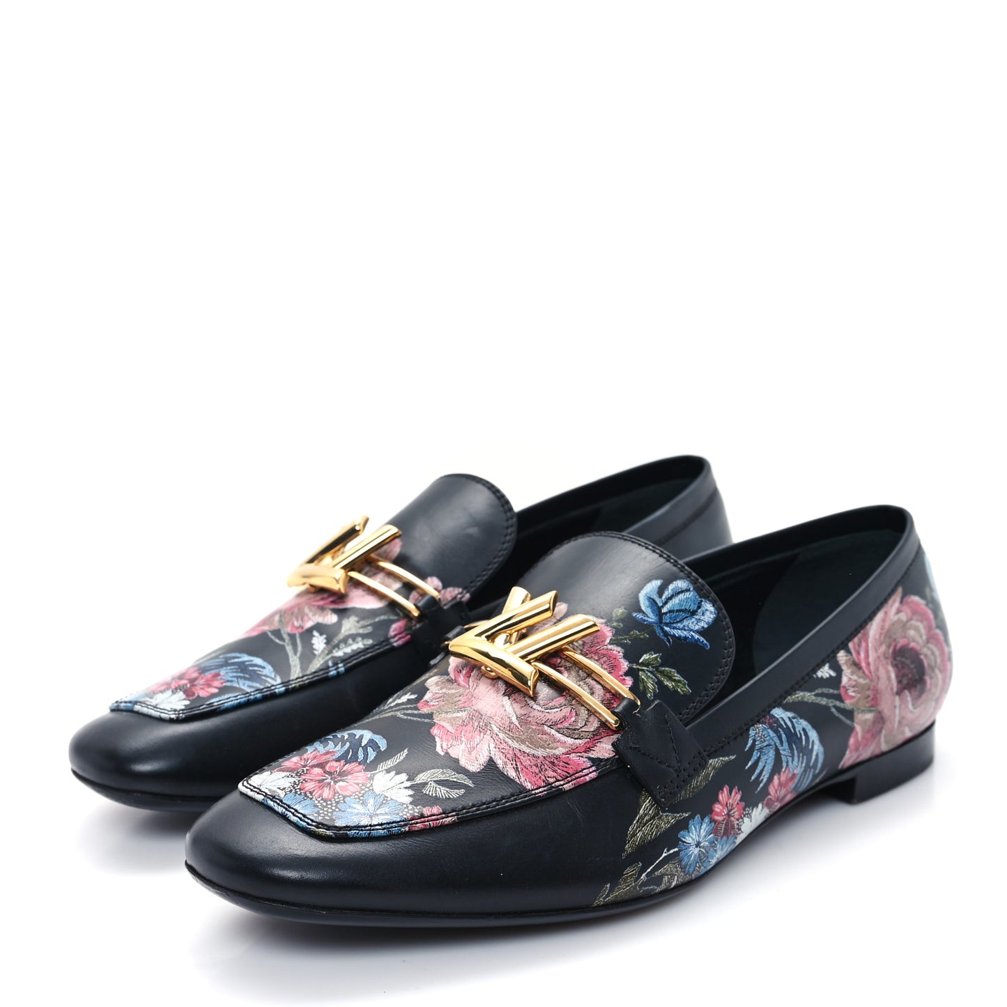 Calfskin Flowers Upper Case Flat Loafer 36 Black Multicolor