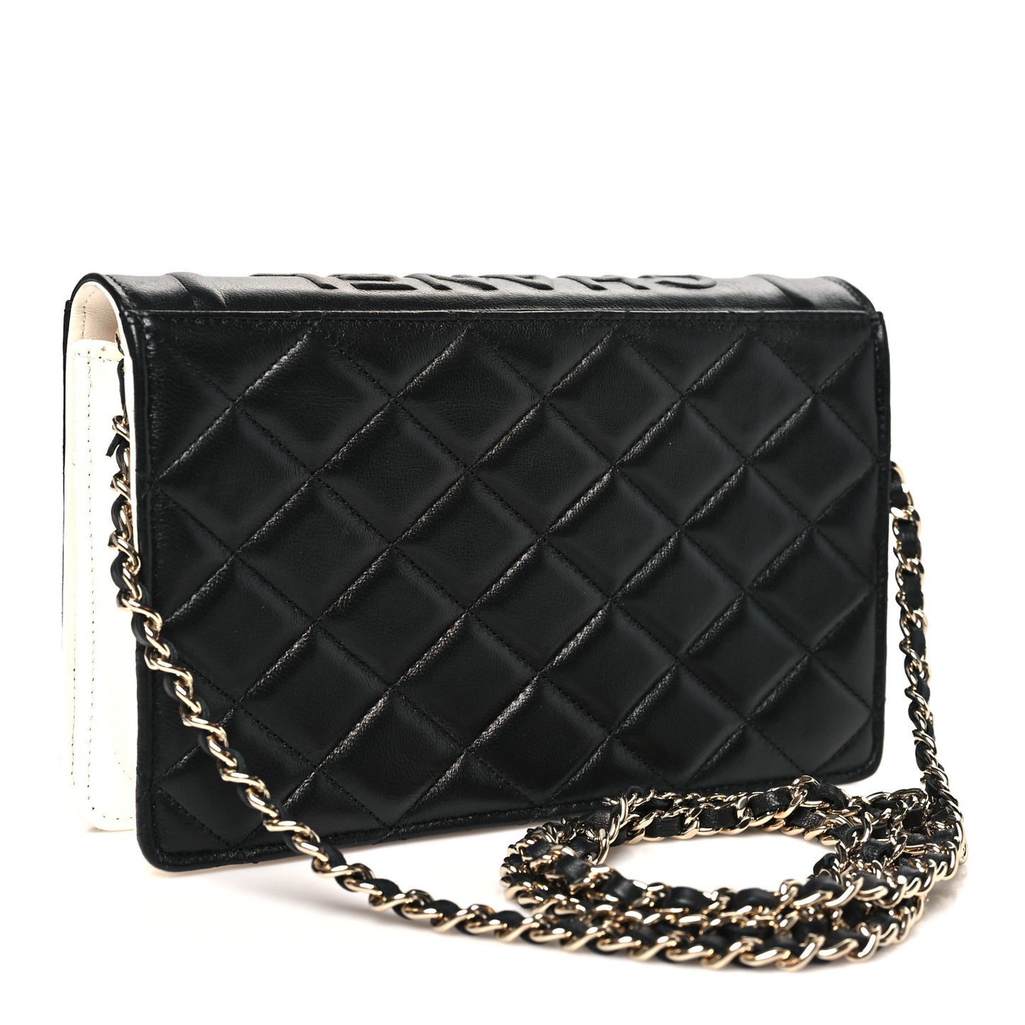 Lambskin Quilted Book Wallet On Chain WOC Black