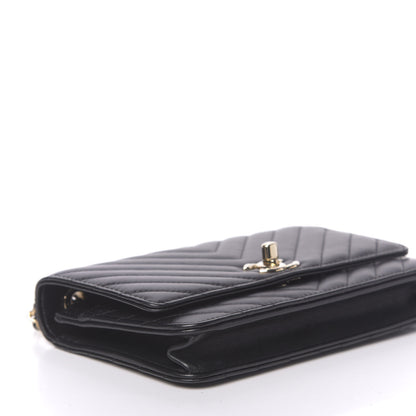 Chanel Lambskin Chevron Quilted Trendy CC Wallet On Chain WOC Black 9 of 15