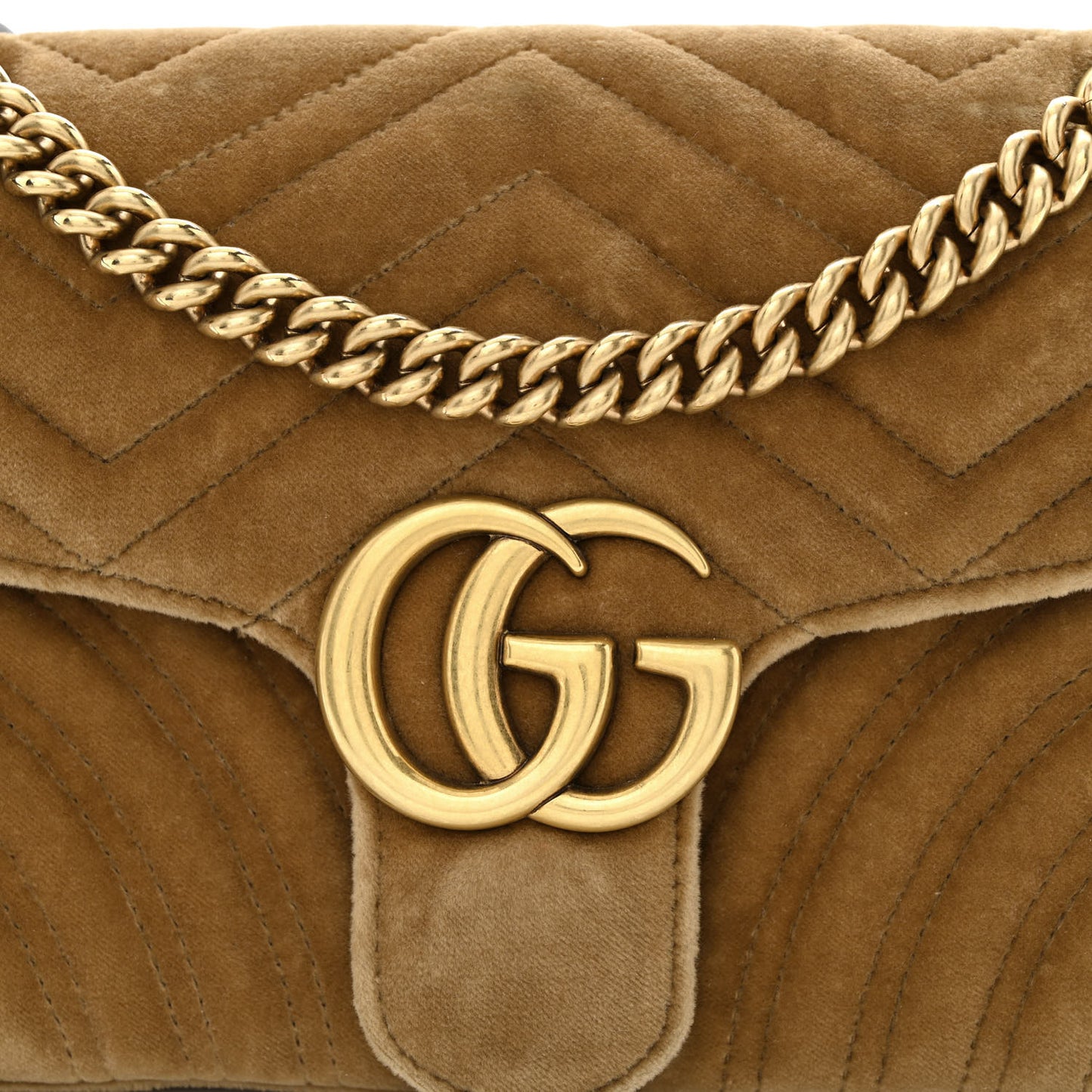 Velvet Matelasse Small GG Marmont Shoulder Bag Taupe