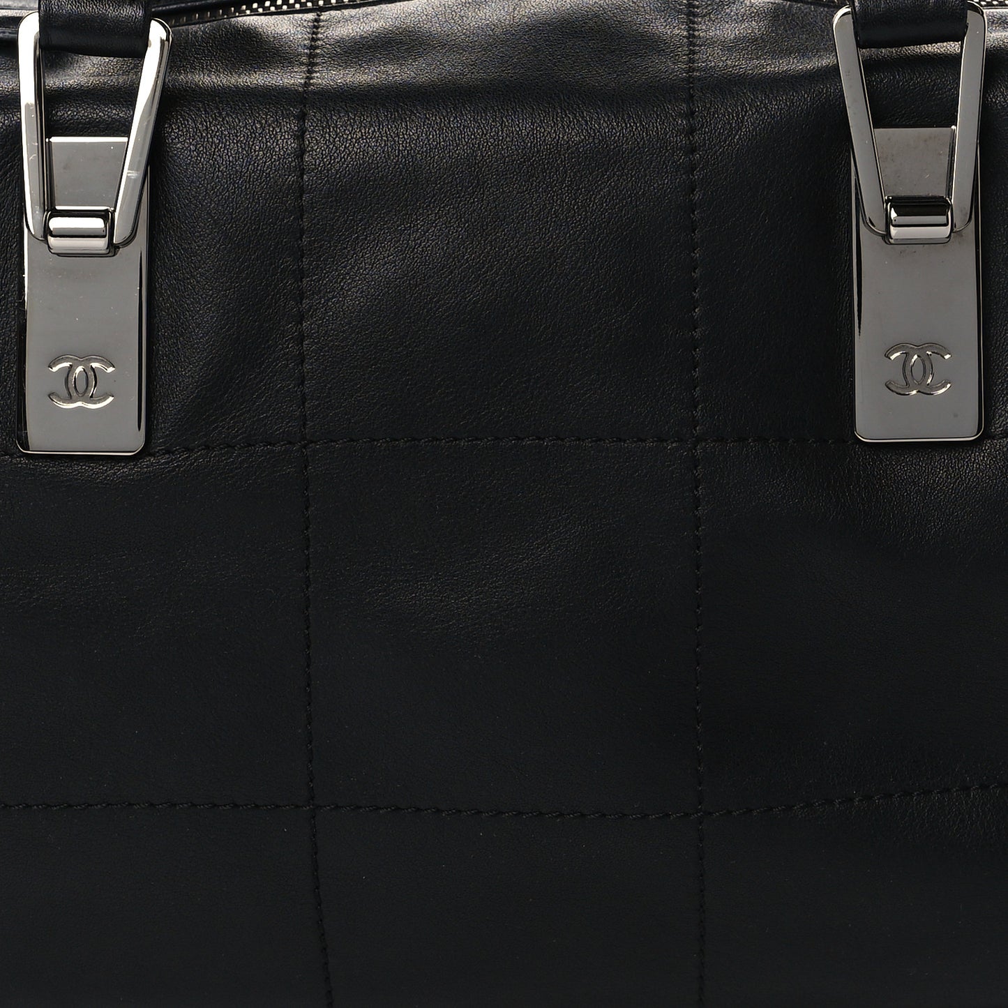 Lambskin Square Stitched Large Tote Black