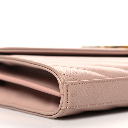 Saint Laurent Grain De Poudre Matelasse Chevron Monogram Chain Wallet Pale Blush 11 of 14