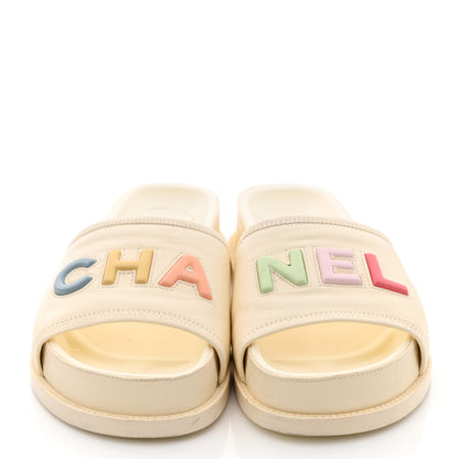 Chanel Lambskin Cha-Nel Mule Sandals 40 Ivory Multicolor 2 of 12
