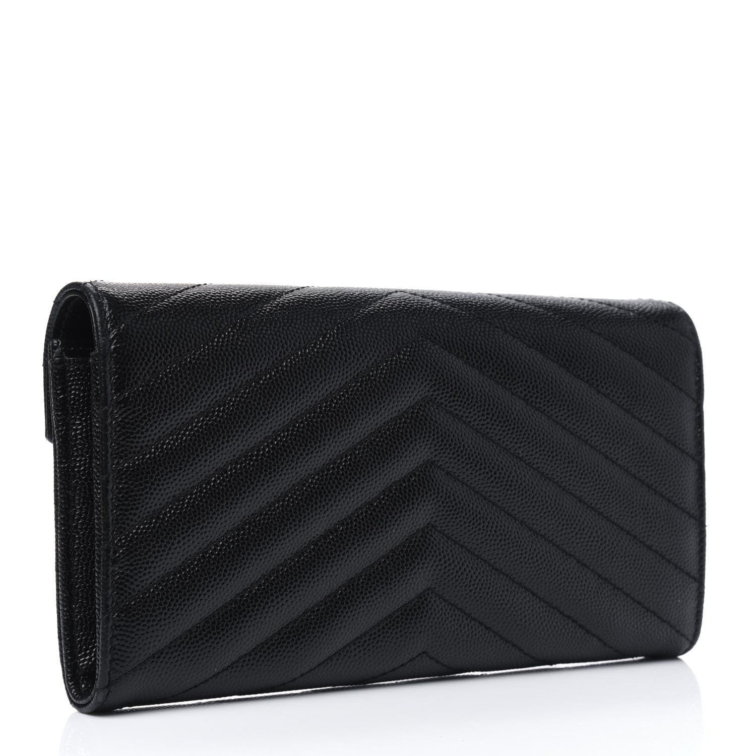 Saint Laurent Grain De Poudre Matelasse Chevron Monogram Flap Wallet Black 2 of 4
