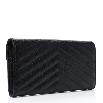 Saint Laurent Grain De Poudre Matelasse Chevron Monogram Flap Wallet Black 2 of 4