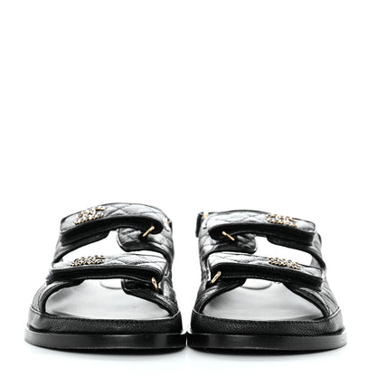 Chanel Grained Calfskin Velcro Dad Sandals 39.5 Black 2 of 8