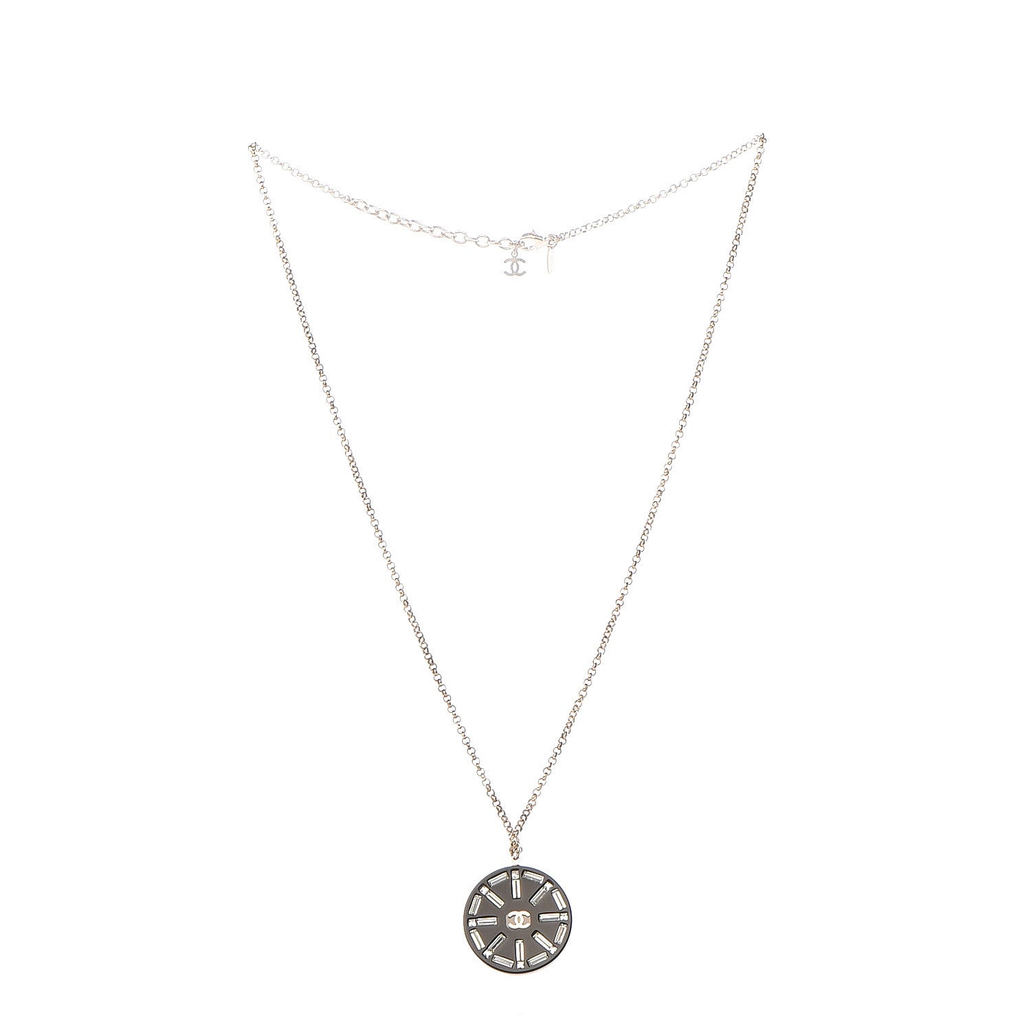 Chanel Resin Crystal CC Necklace Black Gold 2 of 3