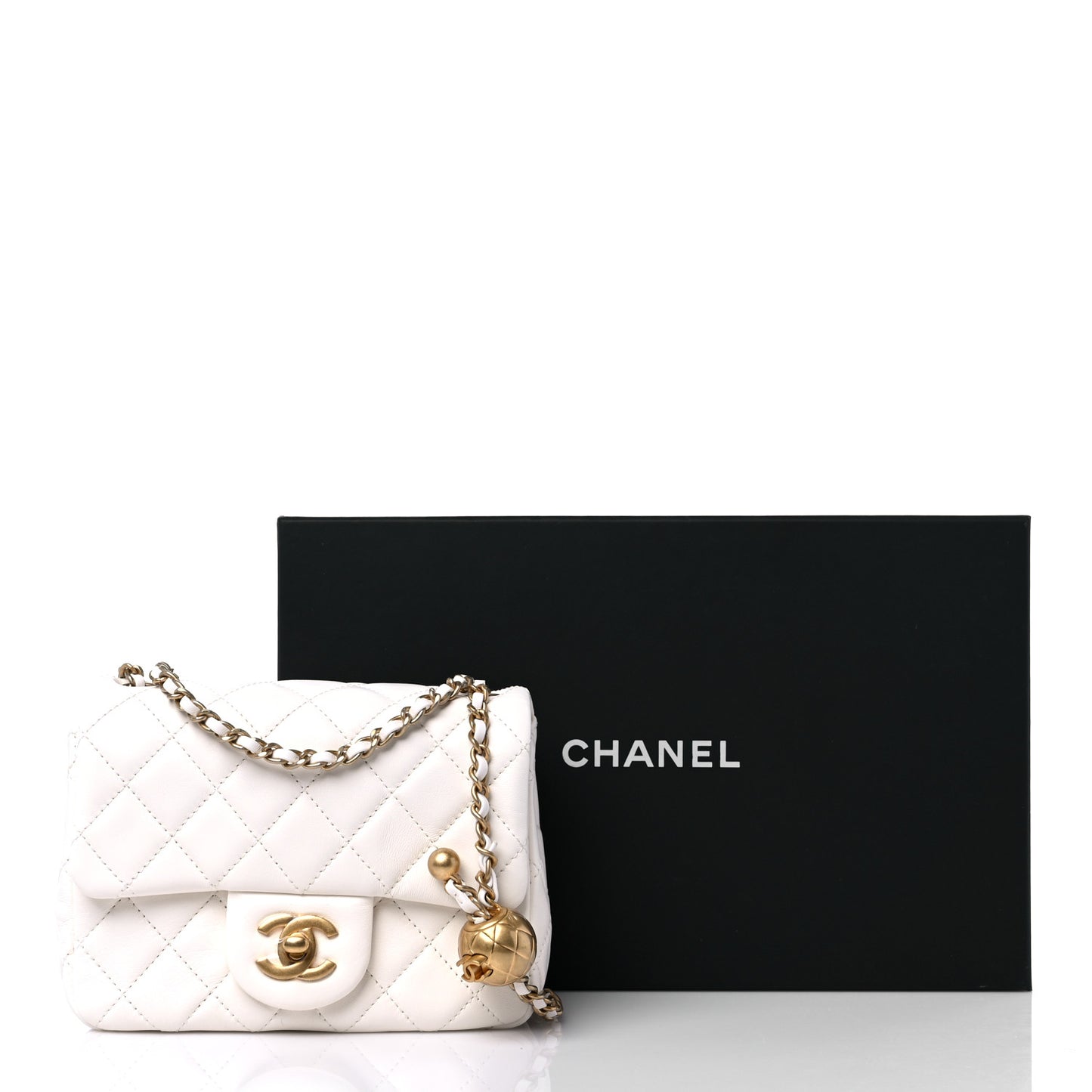 Lambskin Quilted Mini Pearl Crush Flap White