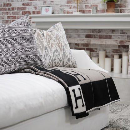 Hermes Wool Cashmere Avalon III Blanket Ecru Black 2 of 4