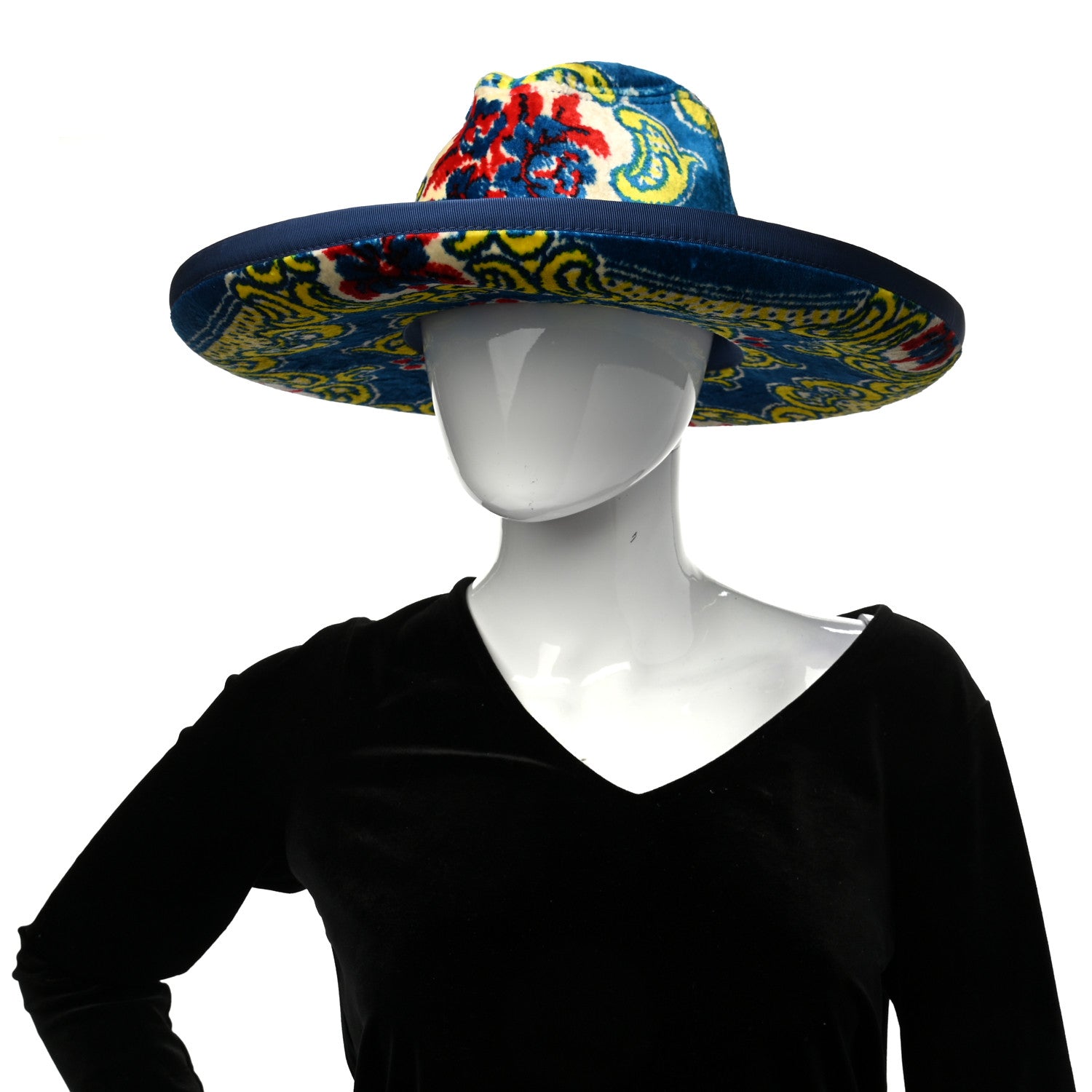 Gucci Velvet Brocade Wide Brim Hat S Periwinkle Blue 2 of 8