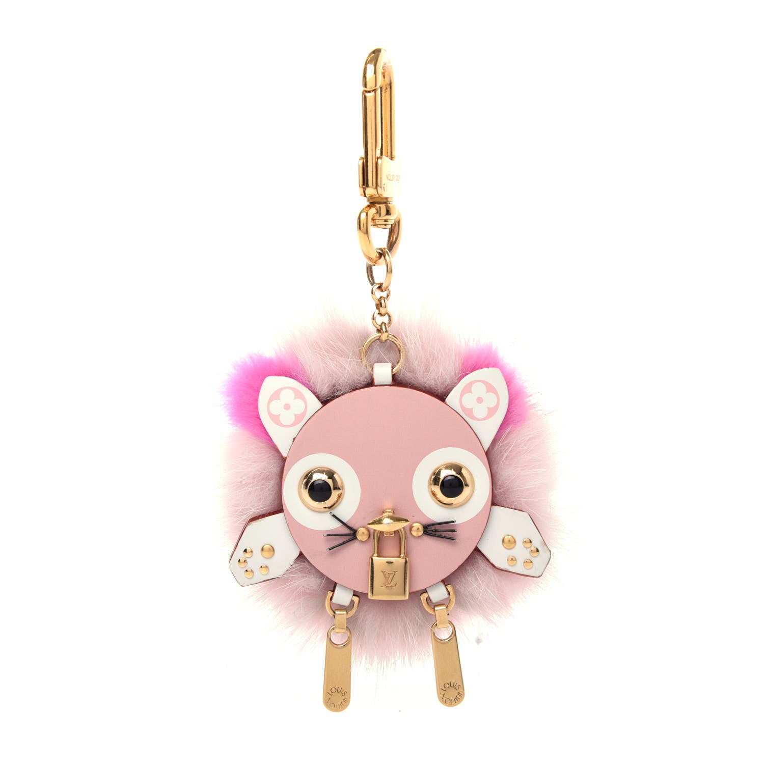 Louis Vuitton Calfskin Mink Fur Wild Puppet Bag Charm Key Holder Rose 1 of 3