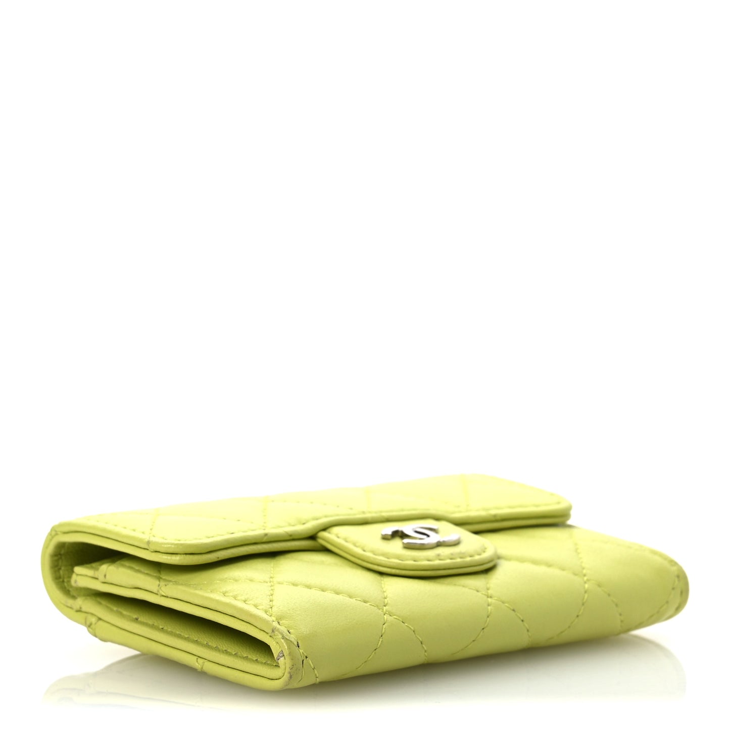 Lambskin Quilted Flap Card Holder Wallet Yellow