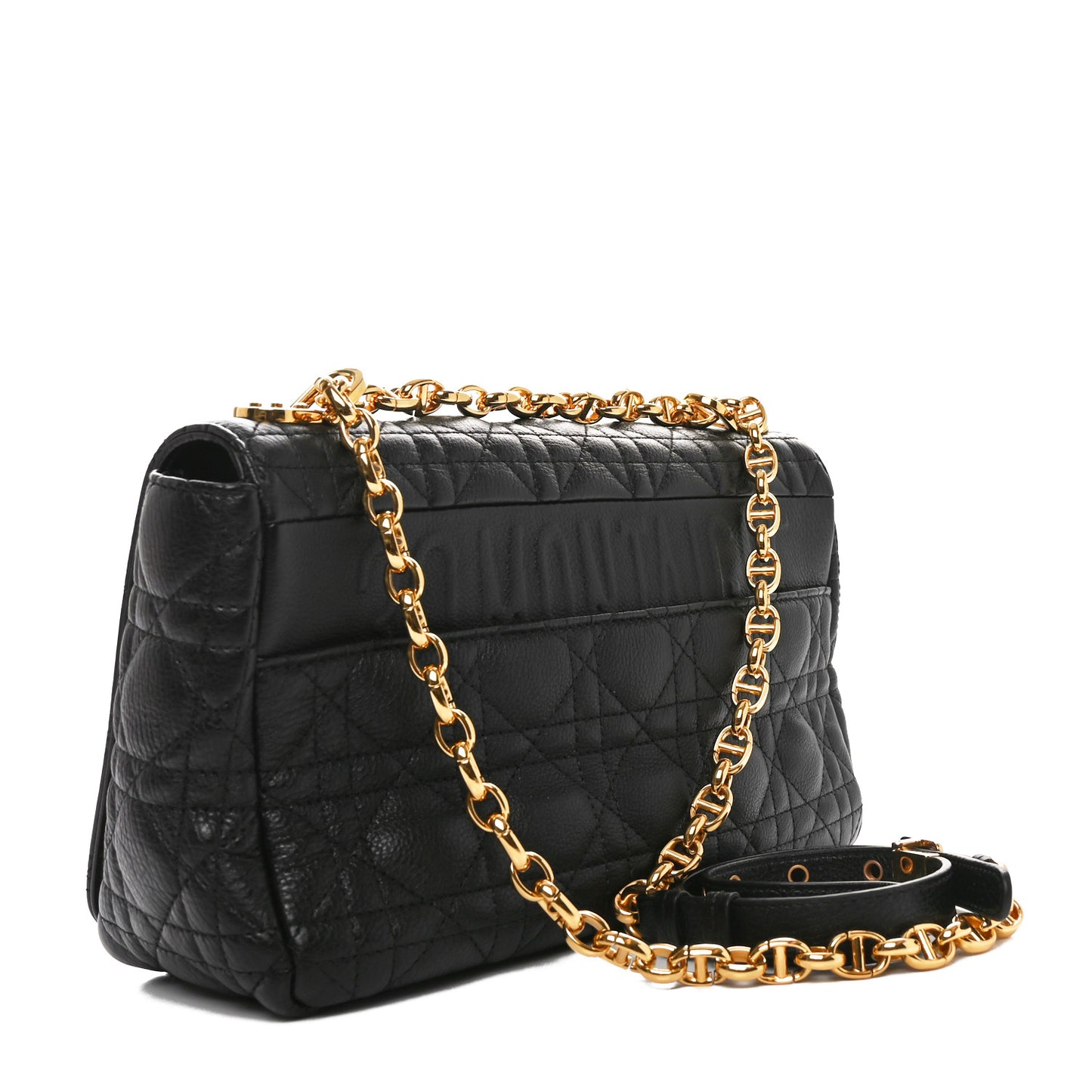 Calfskin Cannage Medium Caro Bag Black