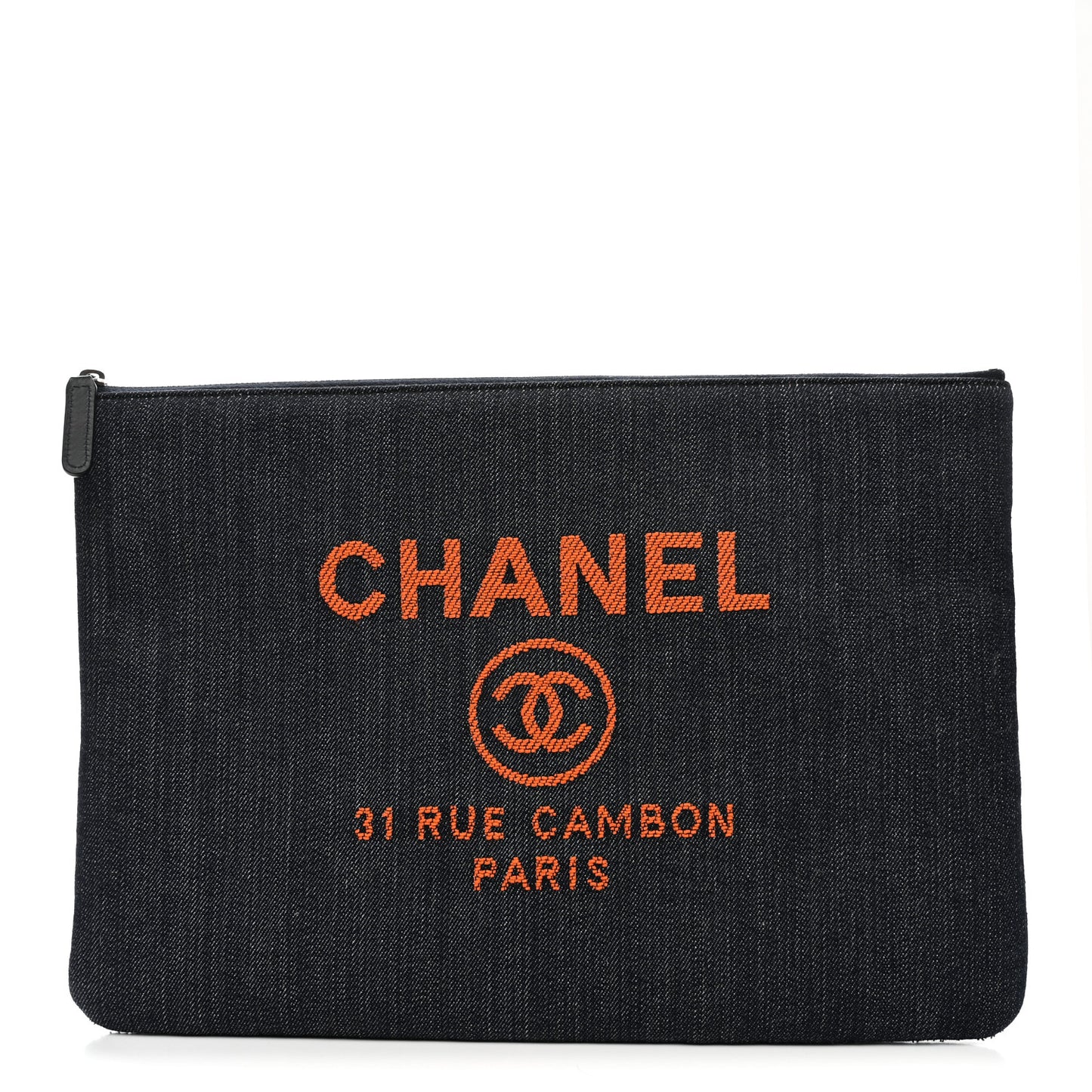 Denim Large Deauville Pouch Clutch Blue Orange