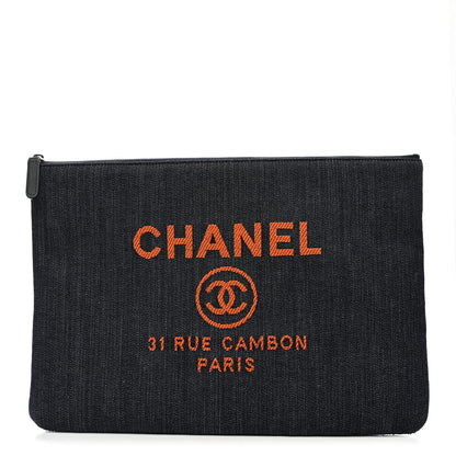 Chanel Denim Large Deauville Pouch Clutch Blue Orange 1 of 7