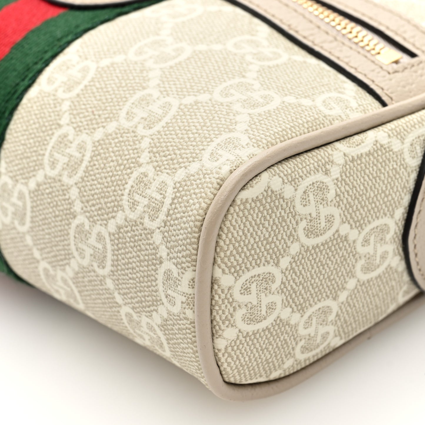 GG Supreme Monogram Textured Dollar Calfskin Mini Ophidia Shoulder Bag Beige Mystic White Oatmeal