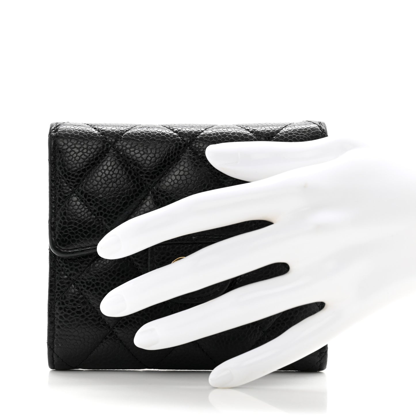 Caviar Quilted Compact Flap Wallet Black