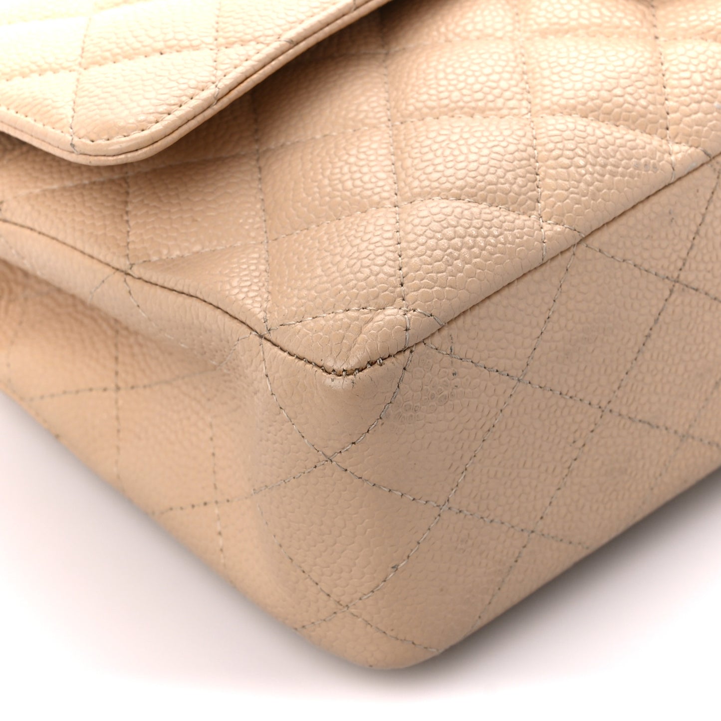 Caviar Quilted Medium Double Flap Beige