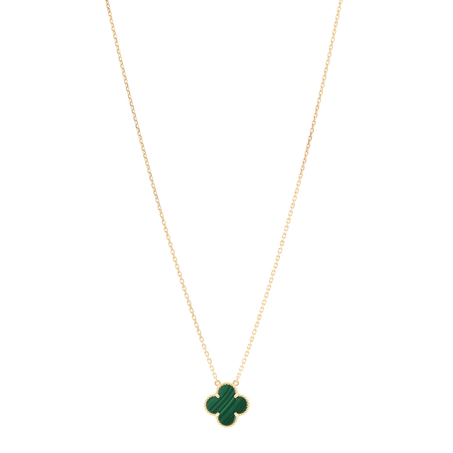 18K Yellow Gold Malachite Vintage Alhambra Pendant Necklace