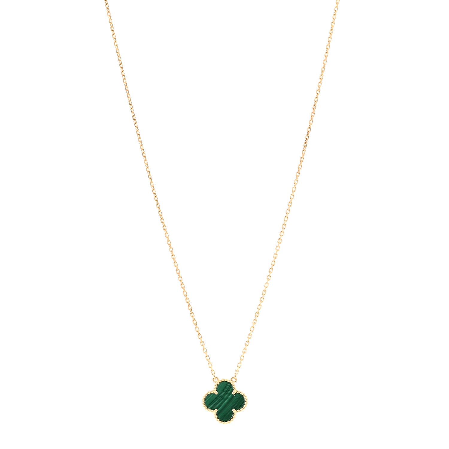 Van Cleef & Arpels 18K Yellow Gold Malachite Vintage Alhambra Pendant Necklace 1 of 6