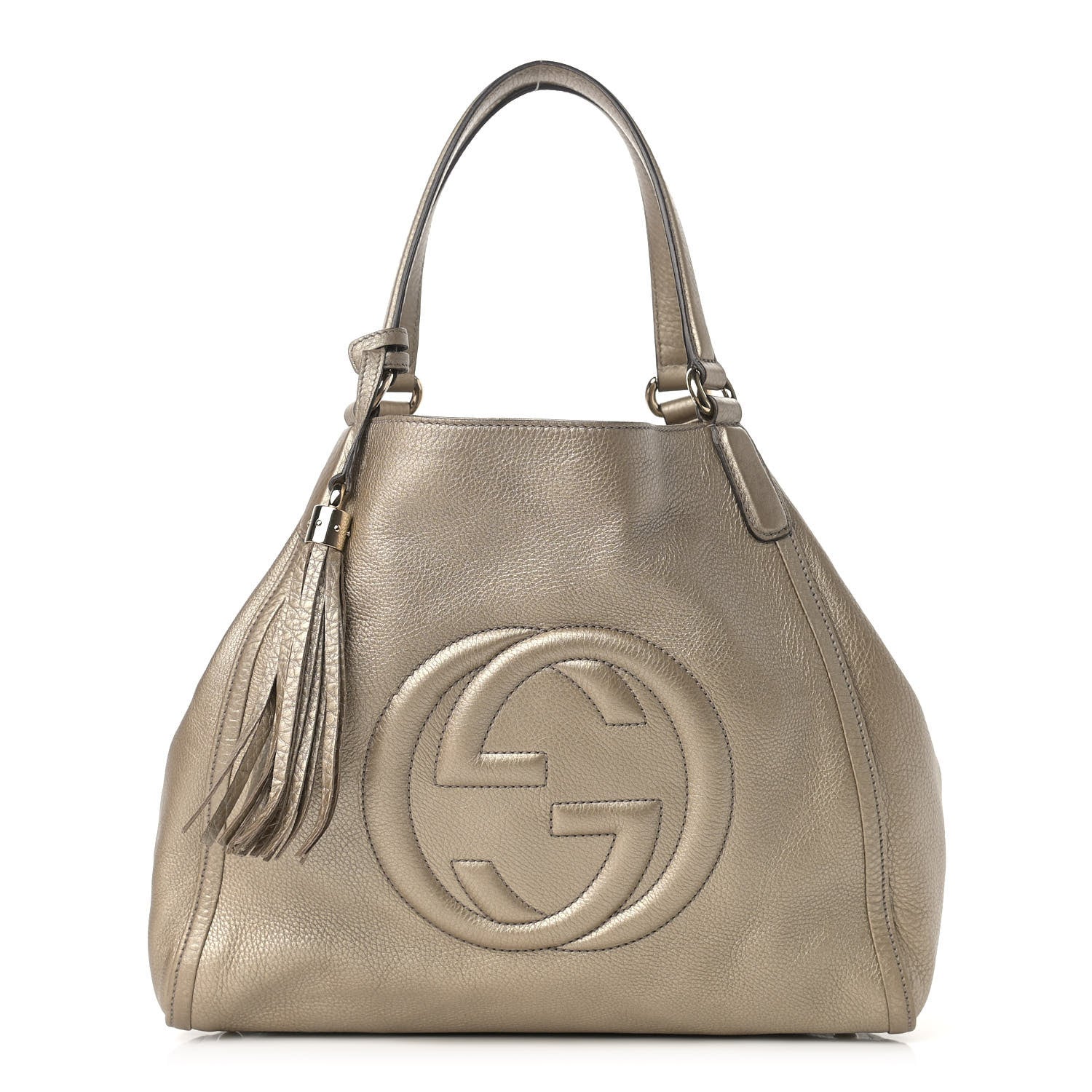 Gucci Metallic Pebbled Calfskin Large Soho Chain Shoulder Bag Golden Beige 1 of 16