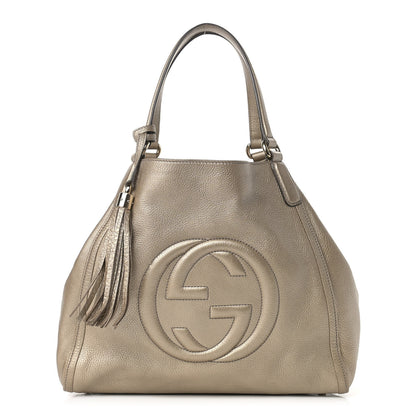 Gucci Metallic Pebbled Calfskin Large Soho Chain Shoulder Bag Golden Beige 1 of 16