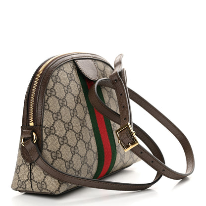Gucci GG Supreme Monogram Textured Dollar Calfskin Web Small Ophidia Dome Shoulder Bag Beige Ebony New Acero 3 of 11