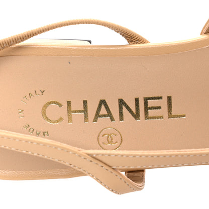 Chanel Goatskin Grosgrain Cap Toe CC Slingback Sandals 37.5 Beige Black 9 of 11