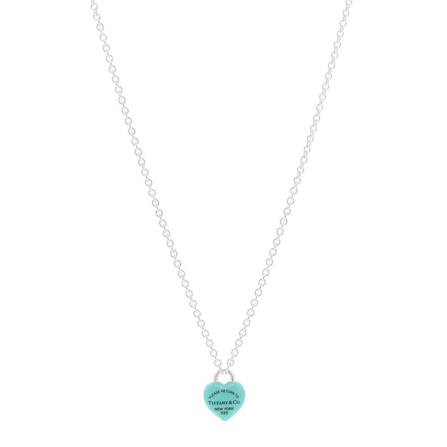 Tiffany Sterling Silver Enamel Return to Tiffany Full Heart Pendant Necklace Blue 1 of 6
