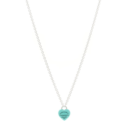 Tiffany Sterling Silver Enamel Return to Tiffany Full Heart Pendant Necklace Blue 1 of 6