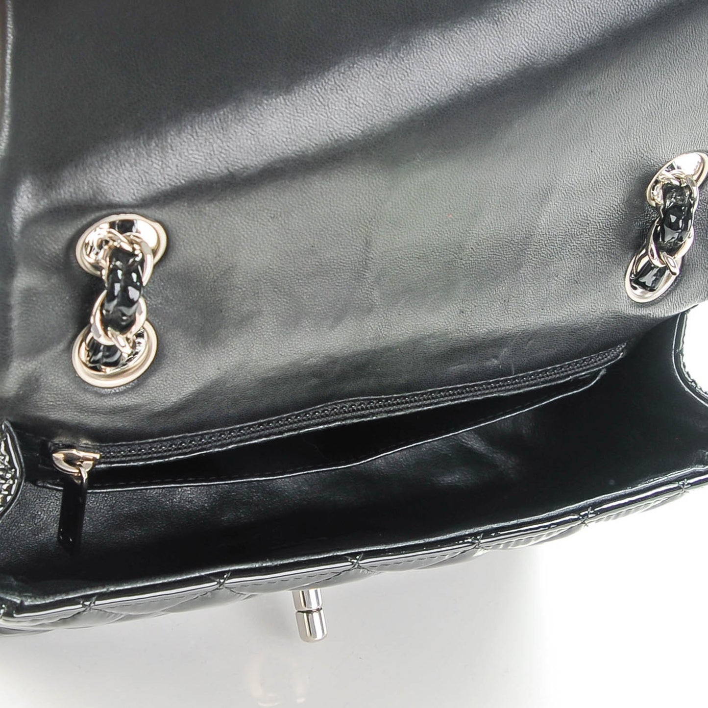 Patent Calfskin Quilted Mini Rectangular Flap Black