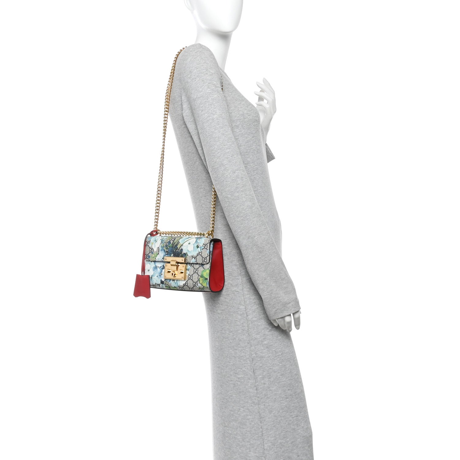 Gucci GG Supreme Monogram Blooms Small Padlock Shoulder Bag Beige Blue Navy Hibiscus Red 2 of 10