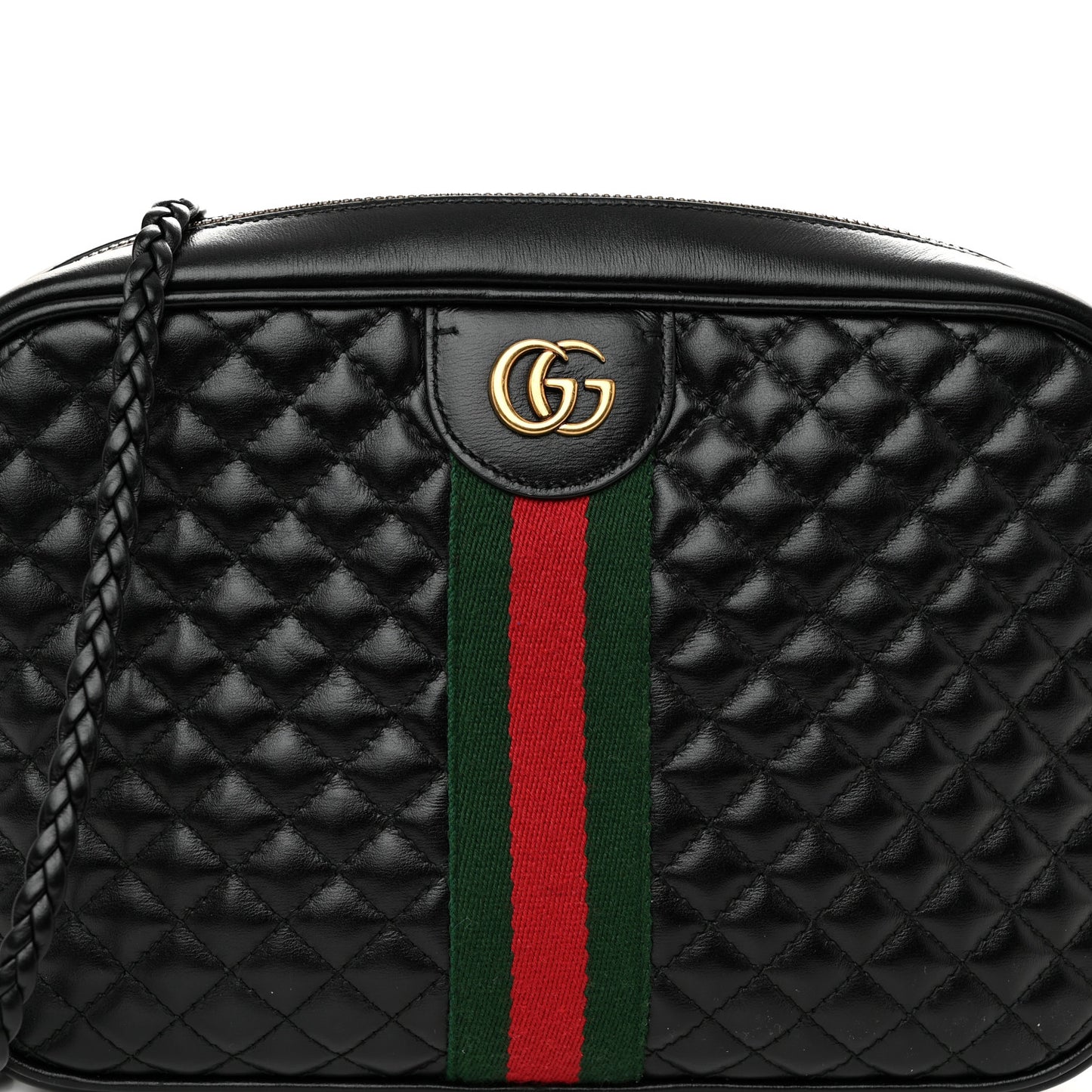 Calfskin Web Trapuntata Small GG Shoulder Bag Black