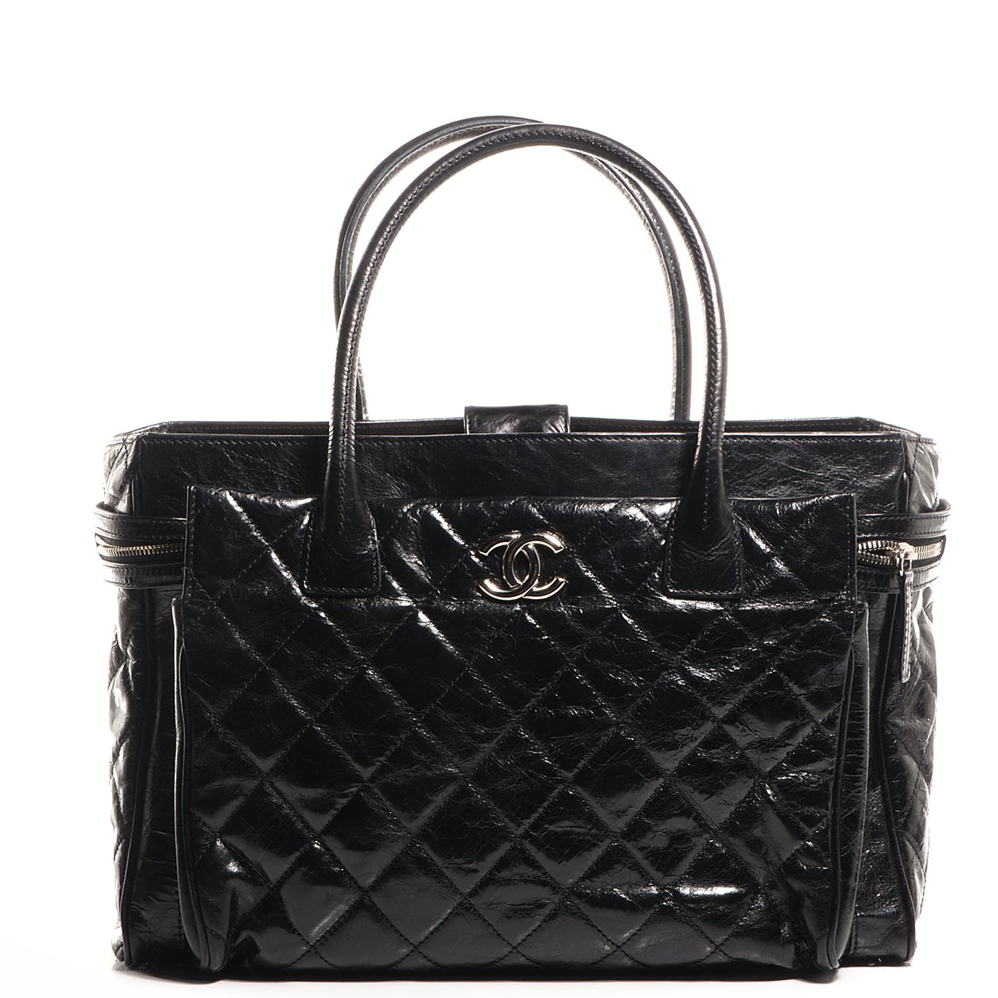 Glazed Calfskin New Portobello Large Tote Black