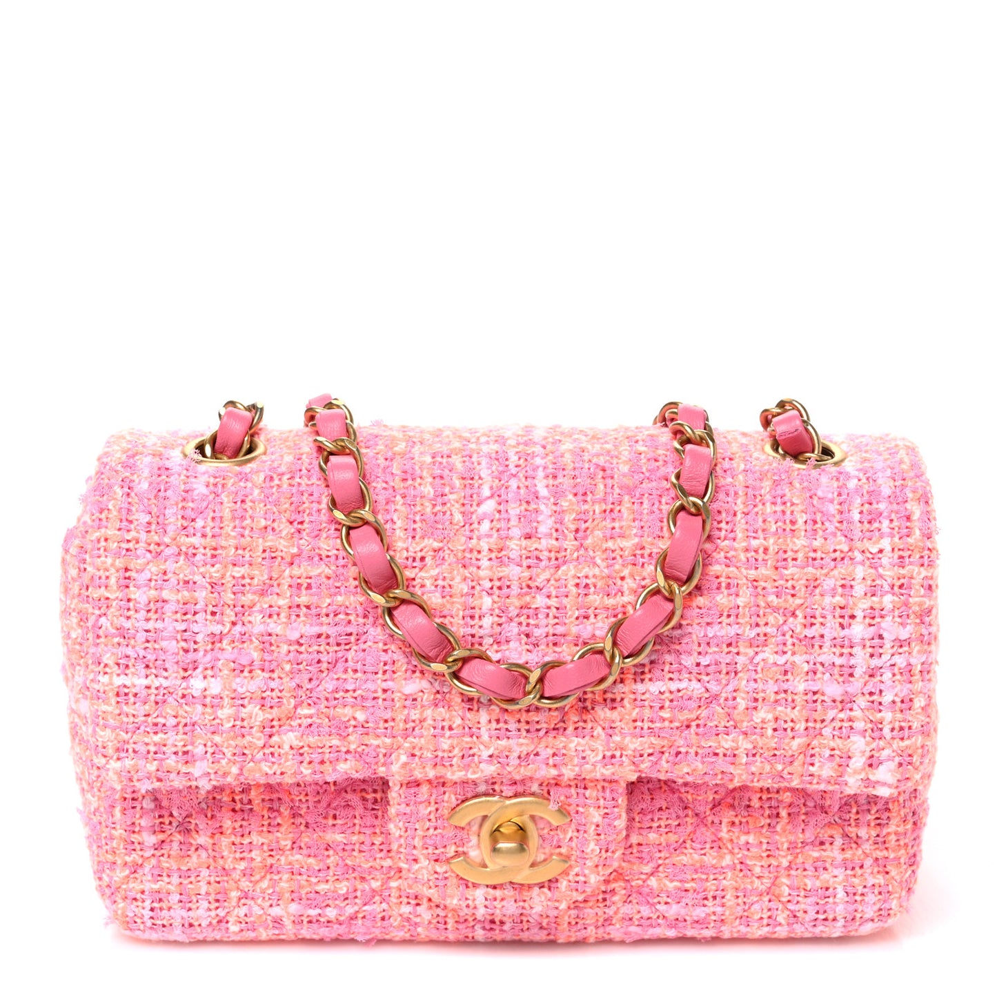 Tweed Quilted Mini Rectangular Flap Pink Orange White