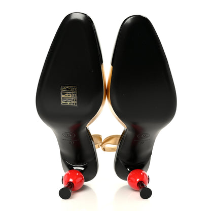 Chanel Lambskin Patent Cap Toe CC Apple Slingback Pumps 37 Gold Black 6 of 10