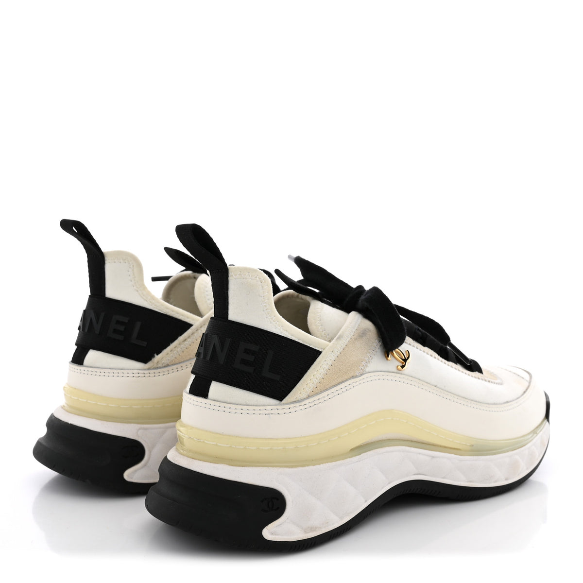Chanel Velvet Calfskin Mixed Fibers CC Sneakers 40 Ivory Black 5 of 11